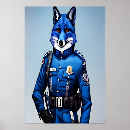 Blauer Fuchs in Polizeiuniform | AI Art Poster (Vorne)