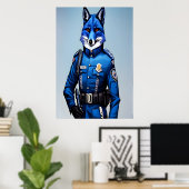 Blauer Fuchs in Polizeiuniform | AI Art Poster (Heimbüro)
