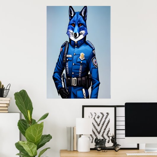 Blauer Fuchs in Polizeiuniform | AI Art Poster (Heimbüro)