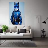 Blauer Fuchs in Polizeiuniform | AI Art Poster