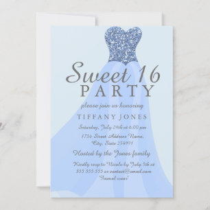 Blauer funkelnder Glitzer Gown Sweet 16 Einladung