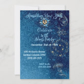 Blauer funkelnder Neujahrsfest Glitzer Sterne Blum Einladung (Vorderseite)