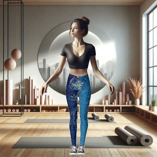 Blauer funkelnder Neujahrsfest Glitzer Sterne Blum Leggings