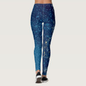 Blauer funkelnder Neujahrsfest Glitzer Sterne Blum Leggings (Rückseite)