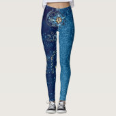Blauer funkelnder Neujahrsfest Glitzer Sterne Blum Leggings (Vorderseite)