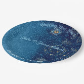 Blauer funkelnder Neujahrsfest Glitzer Sterne Blum Pappteller (Schrägansicht)