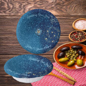 Blauer funkelnder Neujahrsfest Glitzer Sterne Blum Pappteller