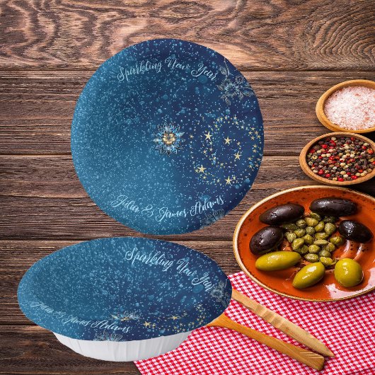 Blauer funkelnder Neujahrsfest Glitzer Sterne Blum Pappteller