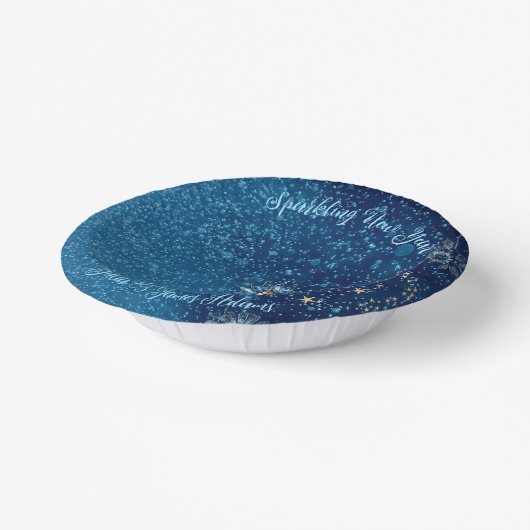 Blauer funkelnder Neujahrsfest Glitzer Sterne Blum Pappteller (Gewinkelt)