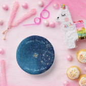 Blauer funkelnder Neujahrsfest Glitzer Sterne Blum Pappteller (Party)