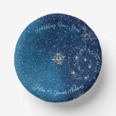 Blauer funkelnder Neujahrsfest Glitzer Sterne Blum Pappteller (Vorderseite)