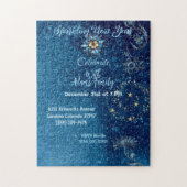 Blauer funkelnder Neujahrsfest Glitzer Sterne Blum Puzzle (Vertikal)