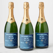 Blauer funkelnder Neujahrsfest Glitzer Sterne Blum Schaumweinetikett (Flaschen)