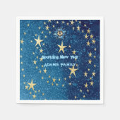 Blauer funkelnder Neujahrsfest Glitzer Sterne Blum Serviette (Vorderseite)