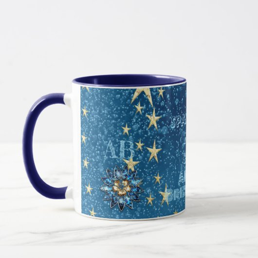 Blauer funkelnder Neujahrsfest Glitzer Sterne Blum Tasse (Links)