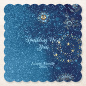Blauer funkelnder Neujahrsfest Glitzer Sterne Blum Untersetzer (Vorderseite)