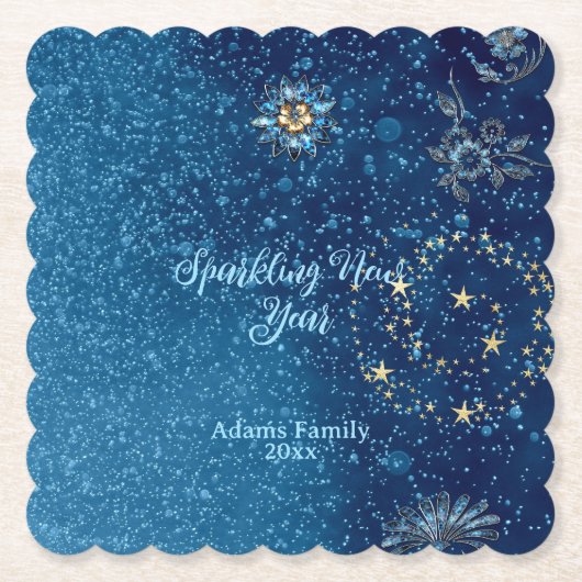 Blauer funkelnder Neujahrsfest Glitzer Sterne Blum Untersetzer (Vorderseite)