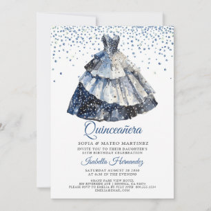 Blauer Funkelnder Quinceanera-Party-Kleid Einladung