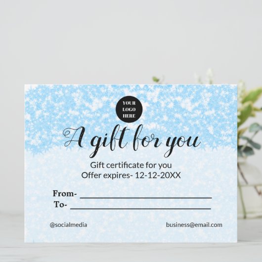 Blauer Funken Logo-Text-Name ein Geschenkgutschein (Stehend Vorderseite)