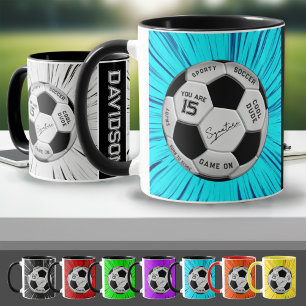 Blauer Fußball Custom Alter Name Geburtstag  Tasse