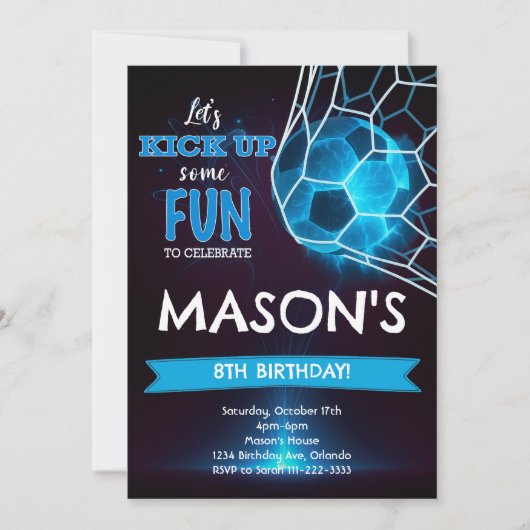 Blauer Fußball Einladung zum Geburtstag (Vorderseite)