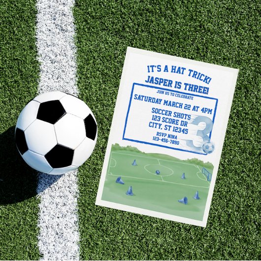 Blauer Fußball-Hattrick, 3. Geburtstag Einladung