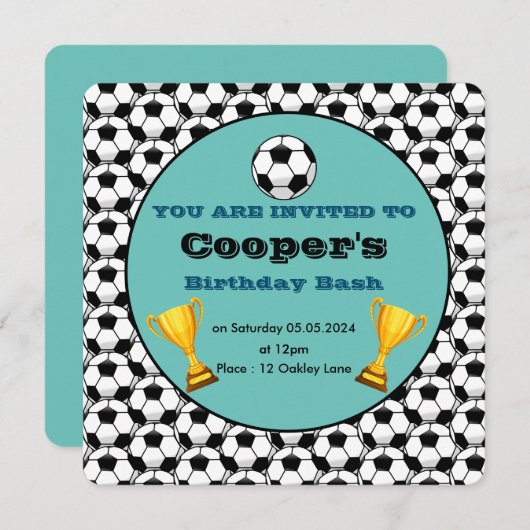 Blauer Fußballgeburtstag Einladung (Vorne/Hinten)