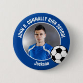 Blauer Fußballspieler-Foto-High-School-Geist Button (Vorderseite)