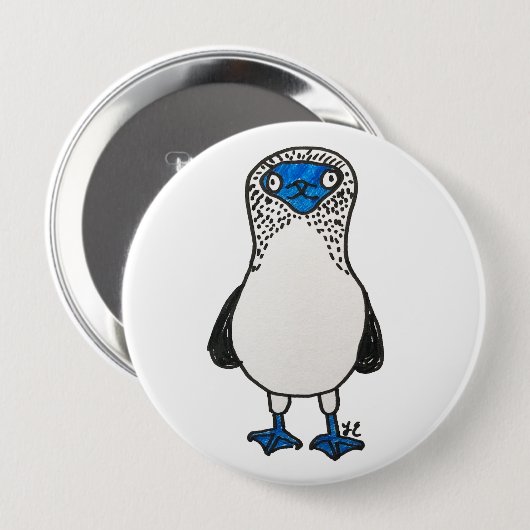 Blauer füßiger Dummkopf-Galapagos-Vogel Button (Vorne & Hinten)