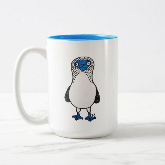 Blauer füßiger Dummkopf-Galapagos-Vogel-Liebhaber Zweifarbige Tasse (Links)