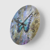 Blauer Galaxy Butterfly Runde Wanduhr (Winkel)