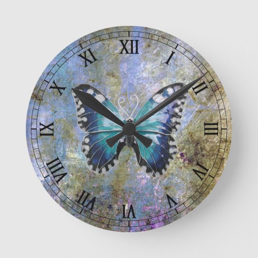 Blauer Galaxy Butterfly Runde Wanduhr (Vorderseite)