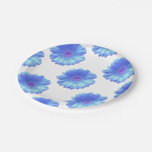 Blauer Gänseblümchen Pappteller (Schrägansicht)