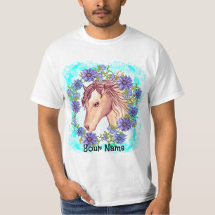 Blauer Gänseblümchen-Pferd  T-Shirt