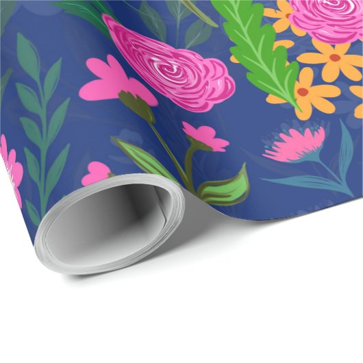 Blauer Garten Blume Hübsches Design Geschenkpapier (Rolleneckpunkt)