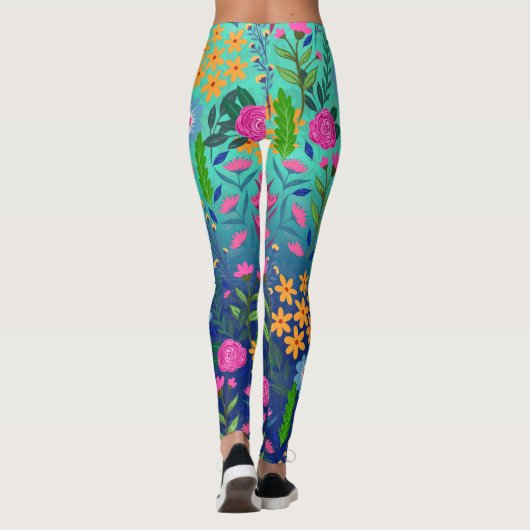 Blauer Garten Blume Hübsches Design Leggings (Rückseite)