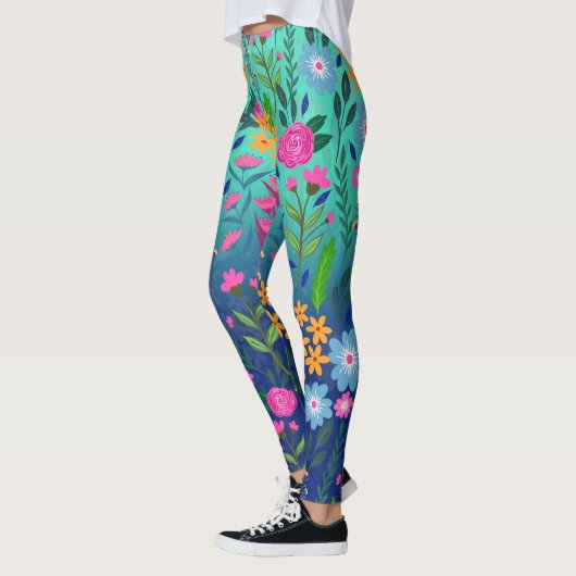 Blauer Garten Blume Hübsches Design Leggings (Links)