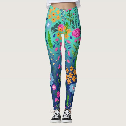 Blauer Garten Blume Hübsches Design Leggings (Vorderseite)