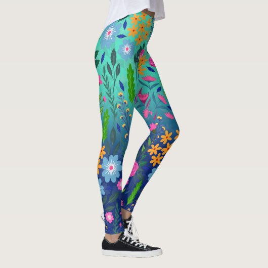 Blauer Garten Blume Hübsches Design Leggings (Rechts)