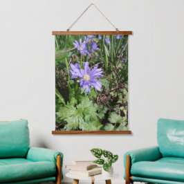 Blauer Garten Blume Wandteppich Mit Holzrahmen