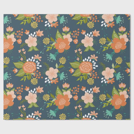 Blauer Garten Blumendesign Geschenkpapier (Flach)