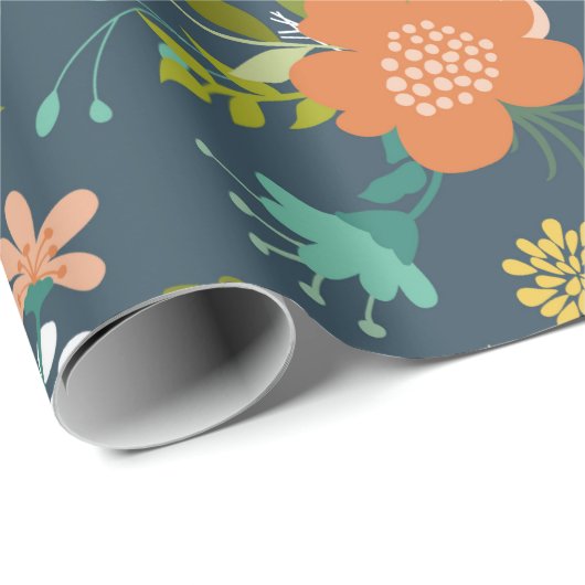 Blauer Garten Blumendesign Geschenkpapier (Rolleneckpunkt)