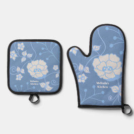 Blauer Garten Ofenhandschuh & Topflappen Set