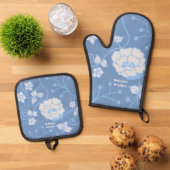 Blauer Garten Ofenhandschuh & Topflappen Set (Oben Unten)