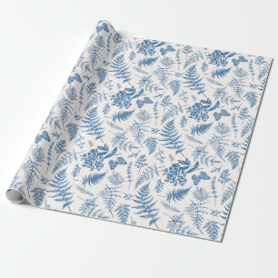 Blauer Garten Schmetterling & Florales Gartenmuste Geschenkpapier