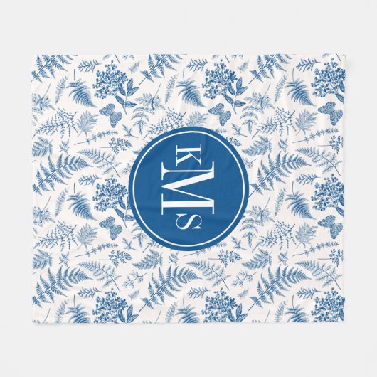 Blauer Garten Schmetterling und Blumengarten Muste Fleecedecke (Vorderseite (Horizontal))