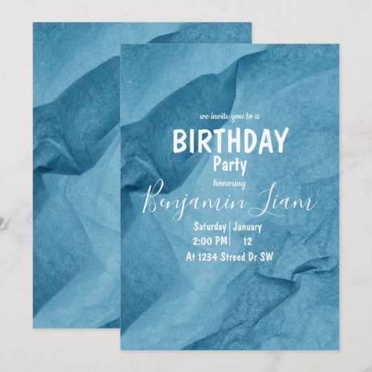 Blauer Geburtstag Einladung (Vorne/Hinten)