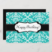 Blauer Geburtstag Einladung Niedlich Damask Sweet  (Vorne/Hinten)