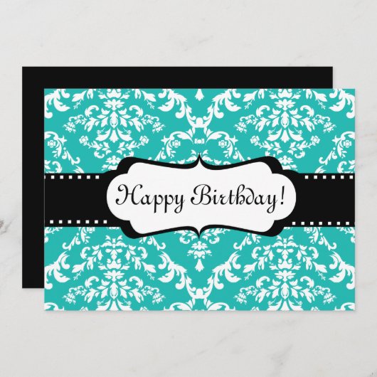 Blauer Geburtstag Einladung Niedlich Damask Sweet  (Vorne/Hinten)