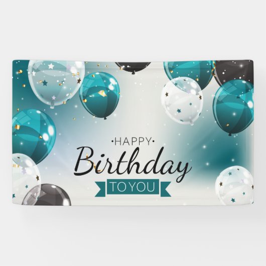 Blauer Geburtstagsballonbanner Banner (Horizontal)